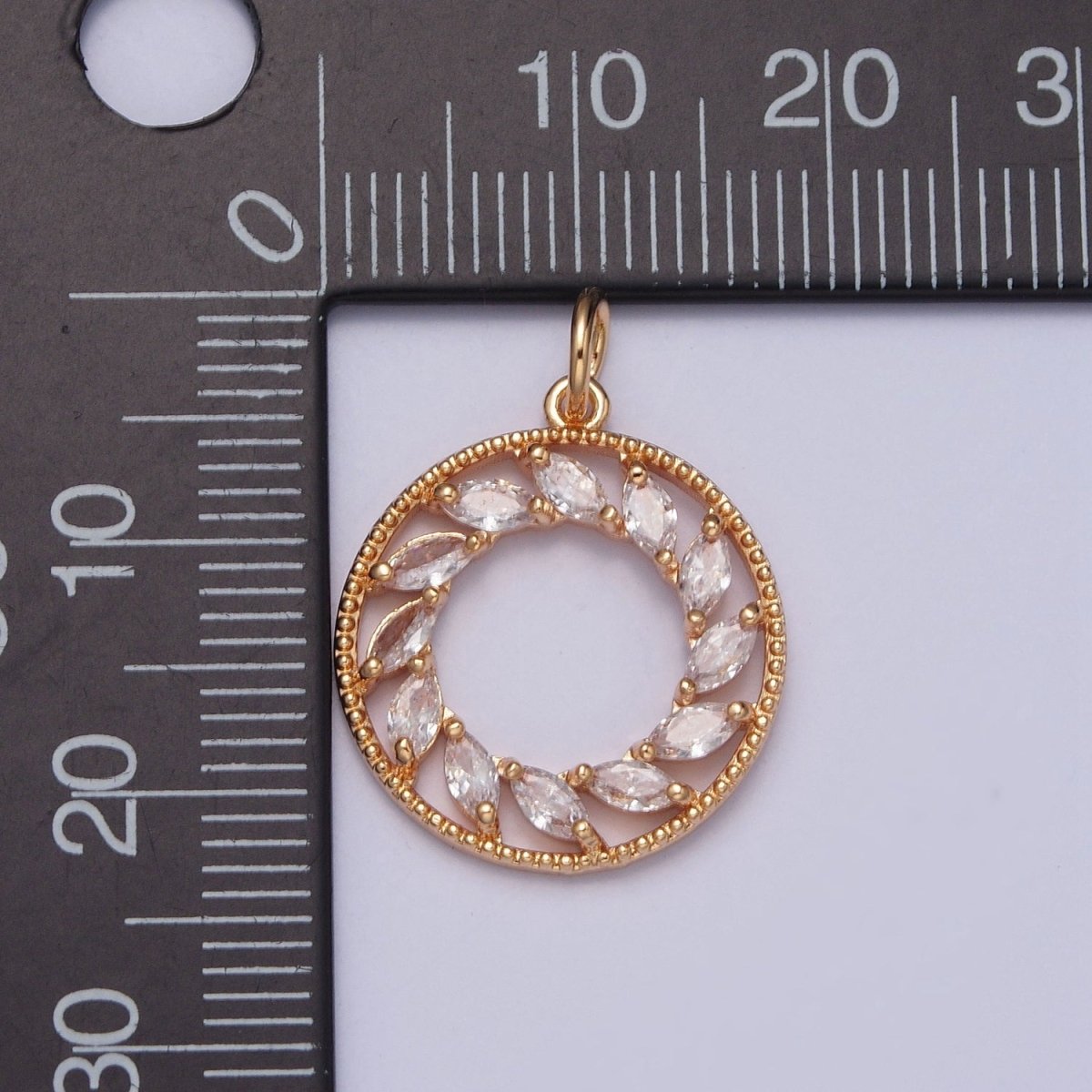 16K Gold Filled Clear Marquise CZ Spiral Open Round Medallion Charm | X-219 - DLUXCA