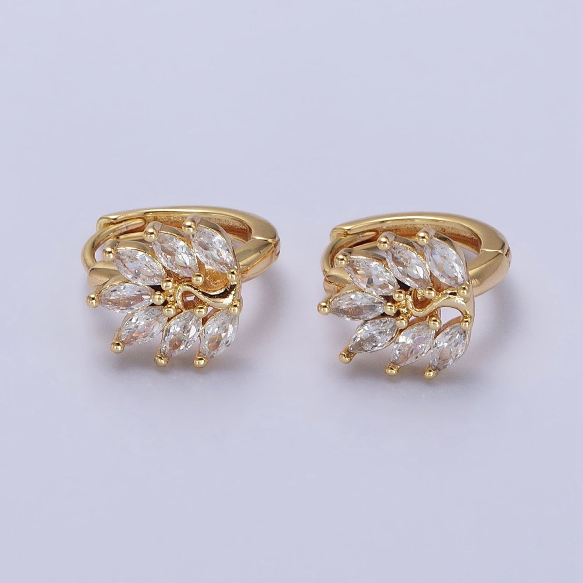 16K Gold Filled Clear Marquise Leaf Tree 13mm Cartilage Huggie Earrings in Silver & Gold | AB441 AB465 - DLUXCA