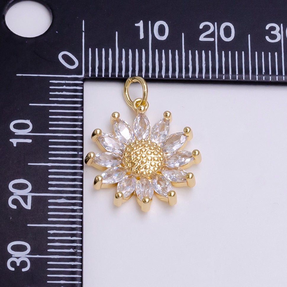 16K Gold Filled Clear Marquise Sunflower Dotted Charm | AC1447 - DLUXCA