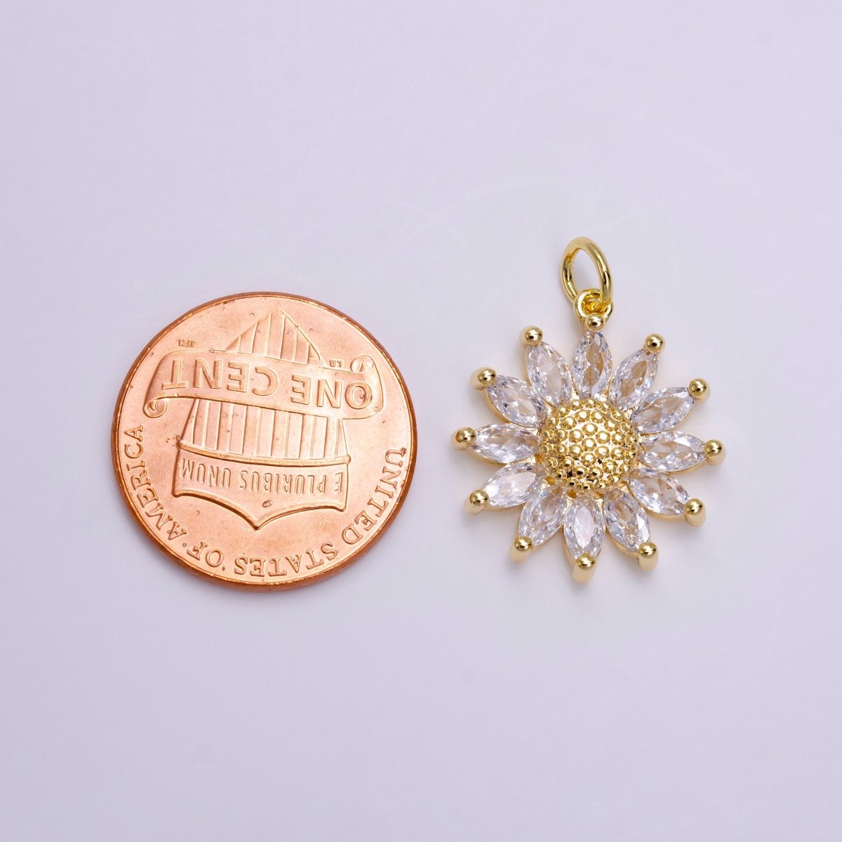 16K Gold Filled Clear Marquise Sunflower Dotted Charm | AC1447 - DLUXCA