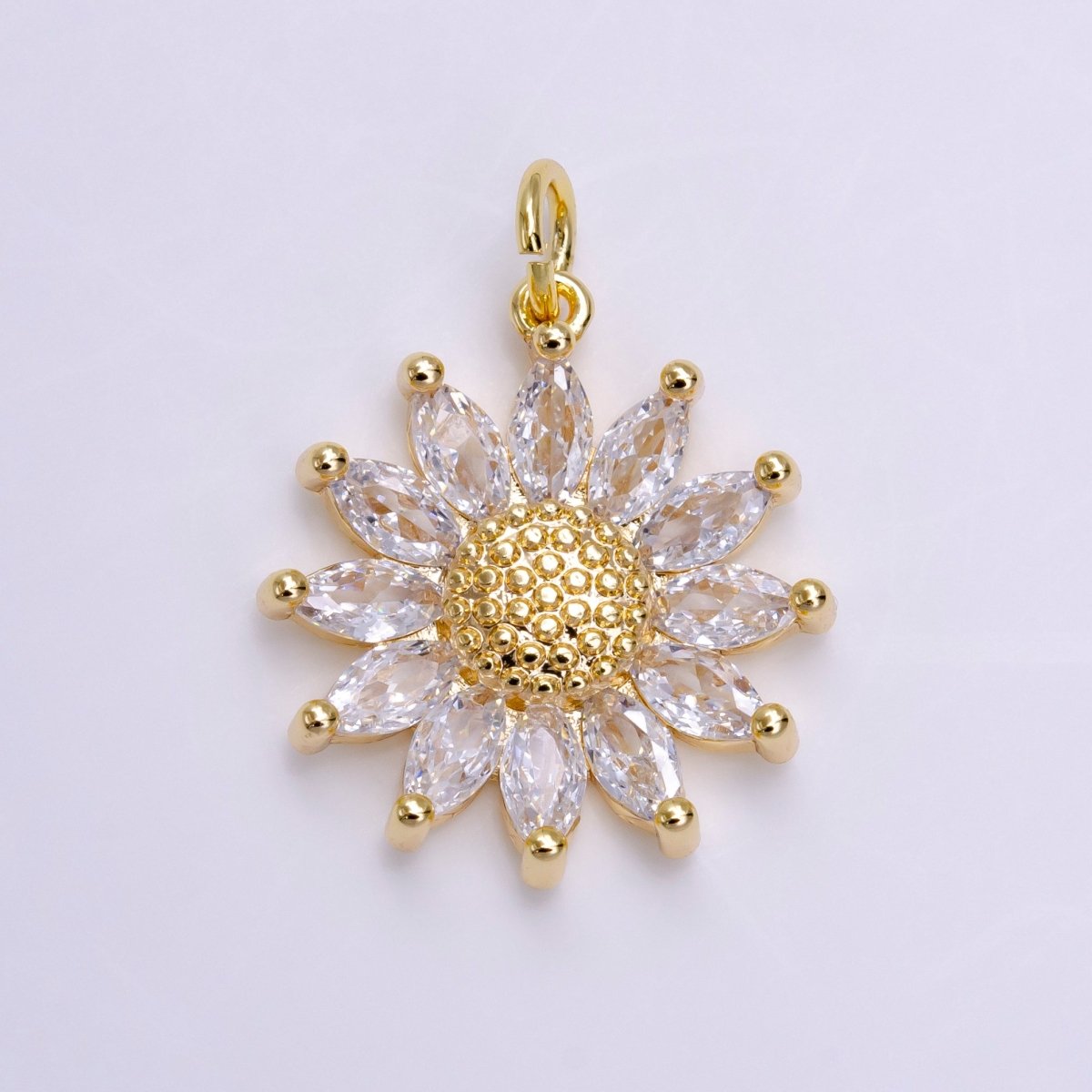 16K Gold Filled Clear Marquise Sunflower Dotted Charm | AC1447 - DLUXCA