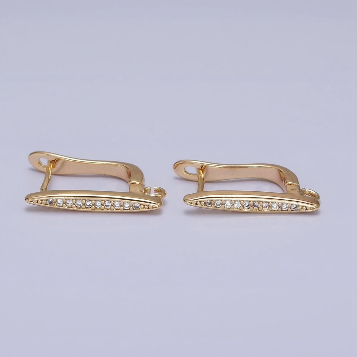 16K Gold Filled Clear Micro Paved CZ Bar Open Loop English Lock Earrings in Silver & Gold | Z-235 Z-236 - DLUXCA