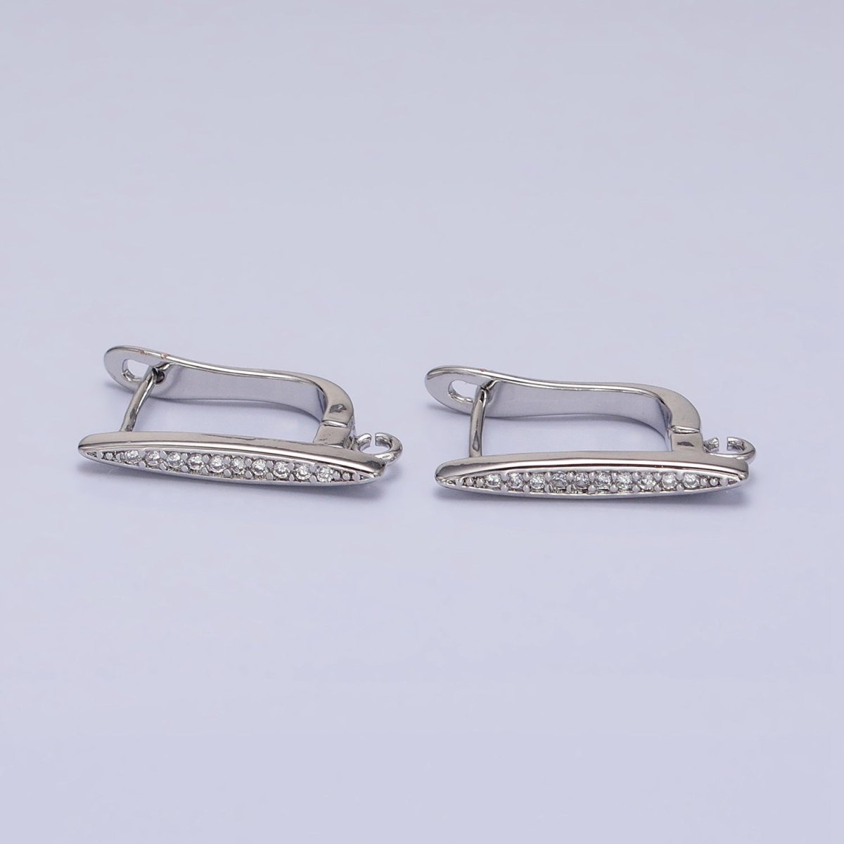 16K Gold Filled Clear Micro Paved CZ Bar Open Loop English Lock Earrings in Silver & Gold | Z-235 Z-236 - DLUXCA