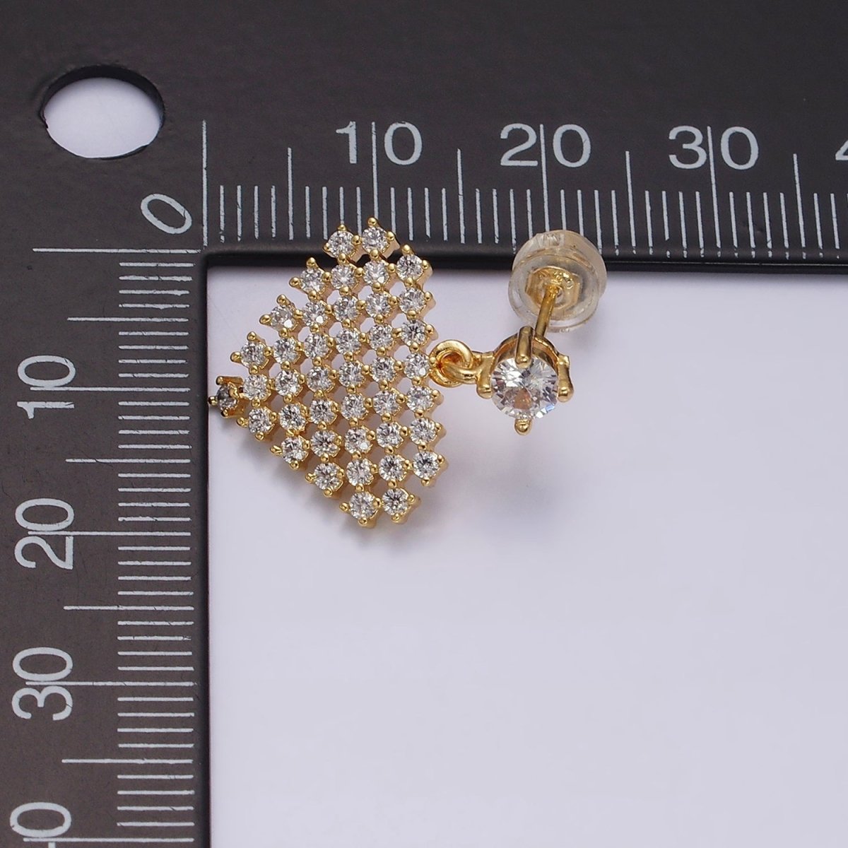 16K Gold Filled Clear Micro Paved CZ Diamond Drop Stud Earrings | Y-876 - DLUXCA