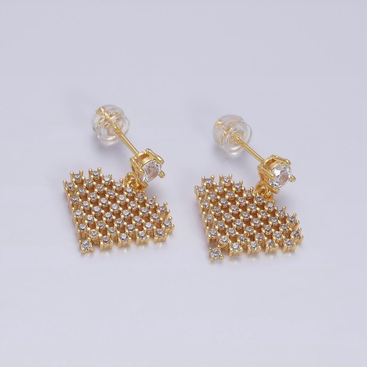 16K Gold Filled Clear Micro Paved CZ Diamond Drop Stud Earrings | Y-876 - DLUXCA