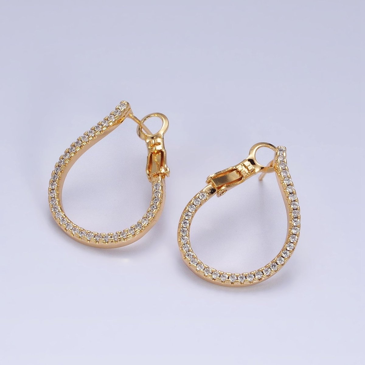 16K Gold Filled Clear Micro Paved CZ Front-Facing Hinge Hoop Earrings in Gold & Silver | AD1100 AD1101 - DLUXCA