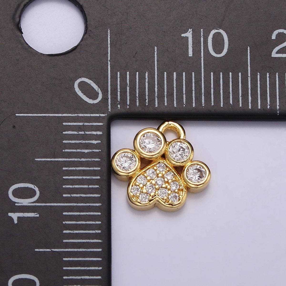 16K Gold Filled Clear Micro Paved CZ Heart Dog Paw Print Add-On Charm | N959 - DLUXCA