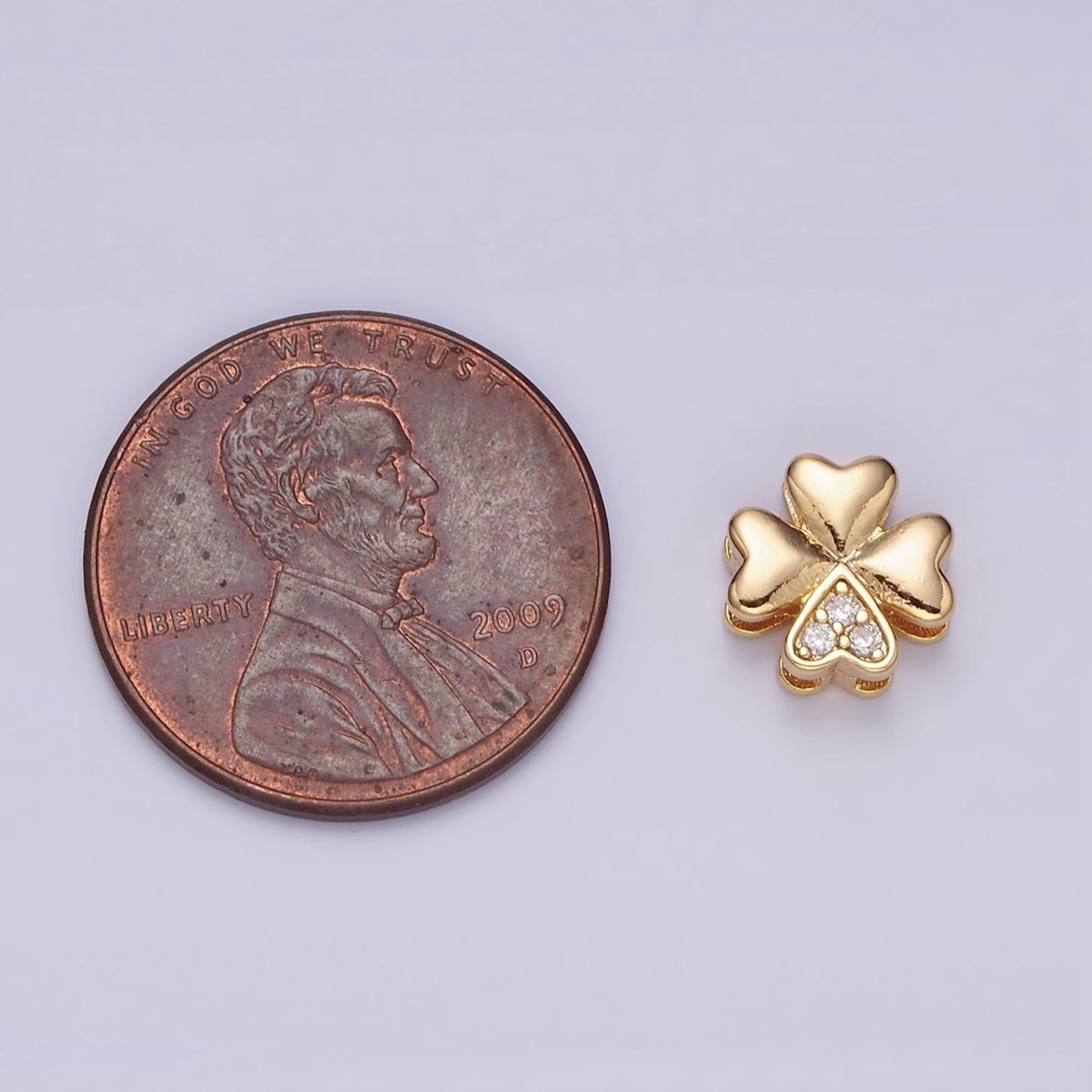 16K Gold Filled Clear Micro Paved CZ Heart Petal Quatrefoil Bead | B781 - DLUXCA