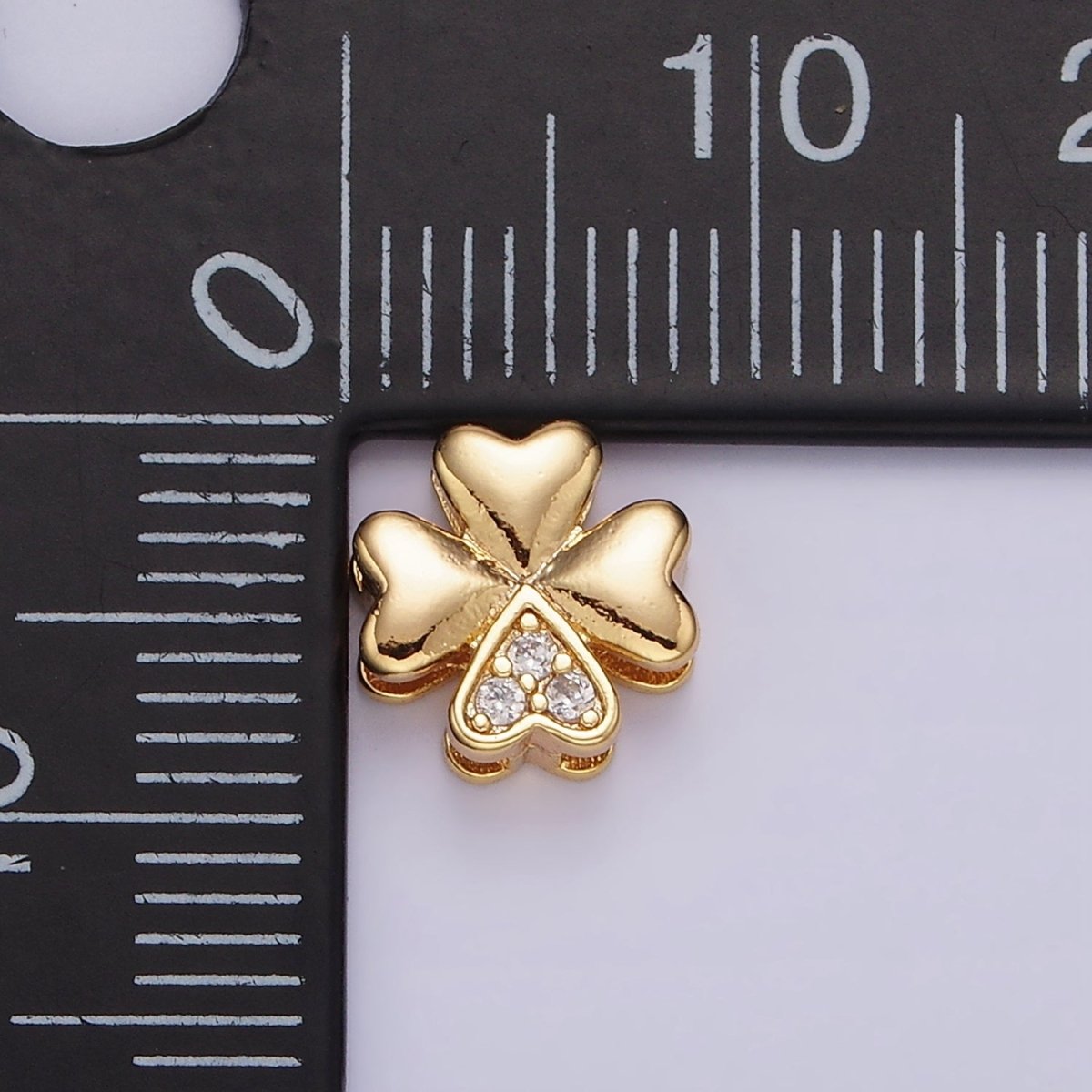 16K Gold Filled Clear Micro Paved CZ Heart Petal Quatrefoil Bead | B781 - DLUXCA