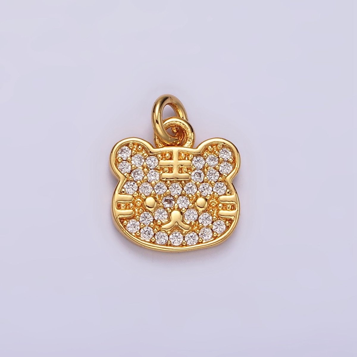 16K Gold Filled Clear Micro Paved CZ Kitty Cat Animal Pet Charm | AC849 - DLUXCA