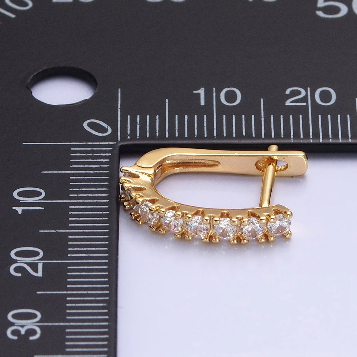 16K Gold Filled Clear Micro Paved CZ Lined 19mm Oblong English Lock Earrings in Gold & Silver | AB912 AB450 - DLUXCA