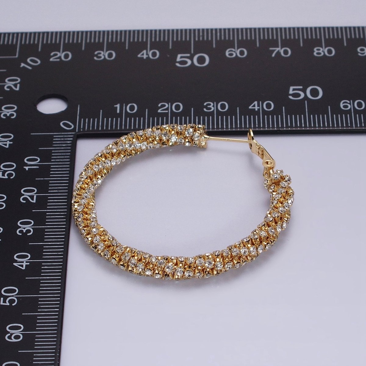 16K Gold Filled Clear Micro Paved CZ Lined 45mm Hinge Hoop Earrings in Gold & Silver | AB1497 AB1498 - DLUXCA