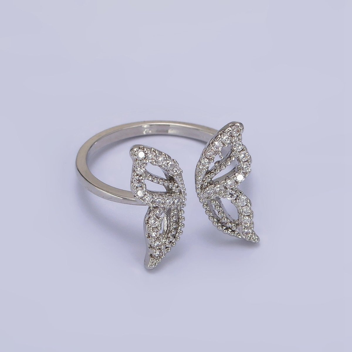 16K Gold Filled Clear Micro Paved CZ Open Butterfly Ring in Gold & Silver | R044 O581 - DLUXCA
