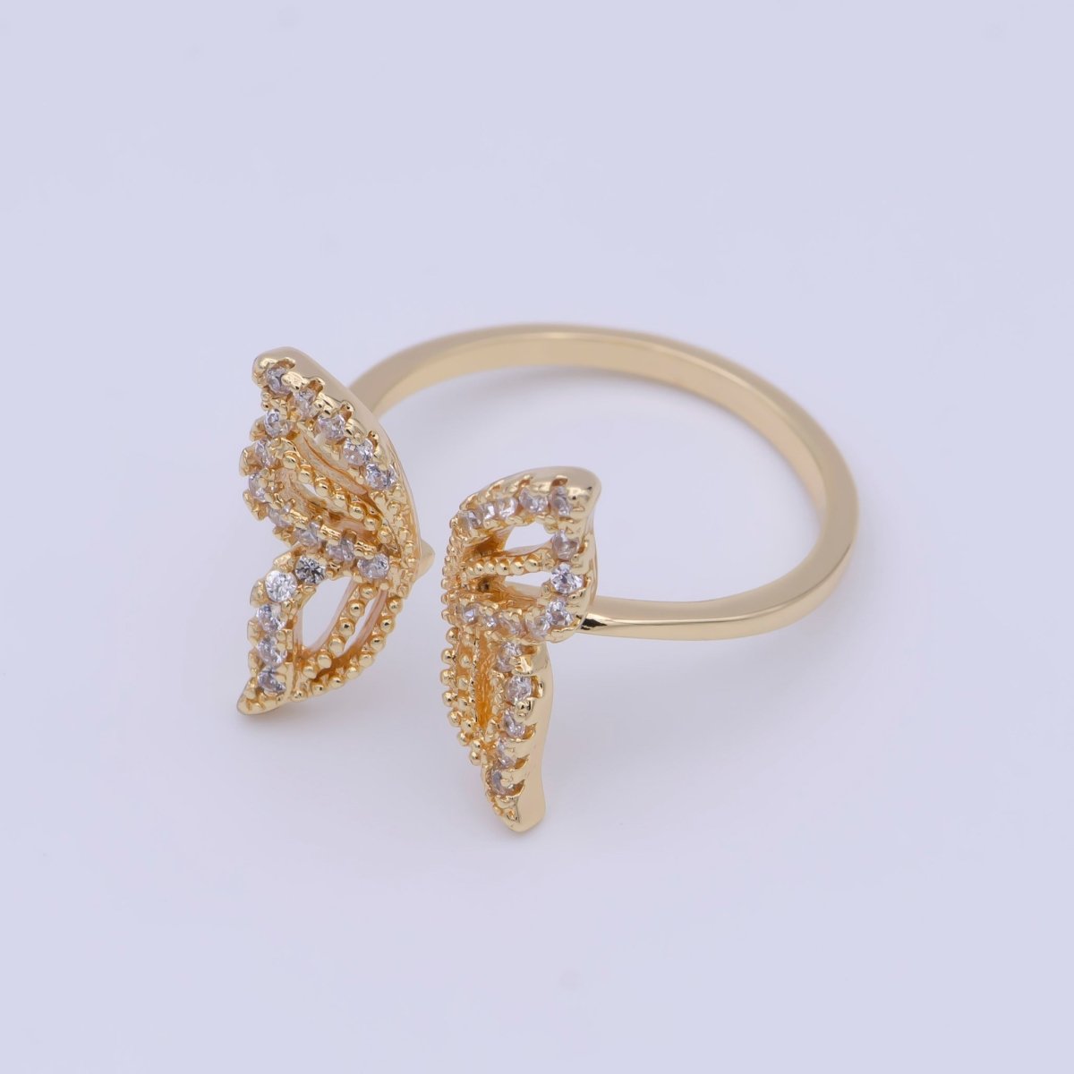 16K Gold Filled Clear Micro Paved CZ Open Butterfly Ring in Gold & Silver | R044 O581 - DLUXCA