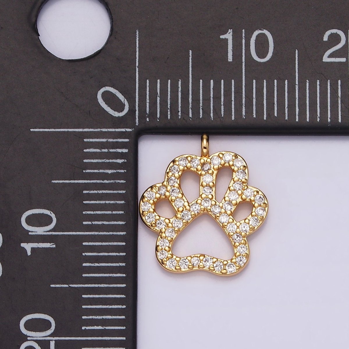 16K Gold Filled Clear Micro Paved CZ Pawprint Pet Animal Open Charm | AG100 - DLUXCA