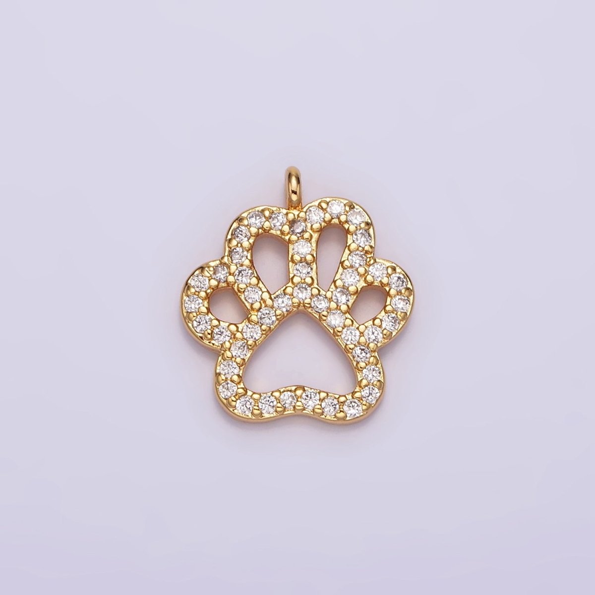 16K Gold Filled Clear Micro Paved CZ Pawprint Pet Animal Open Charm | AG100 - DLUXCA