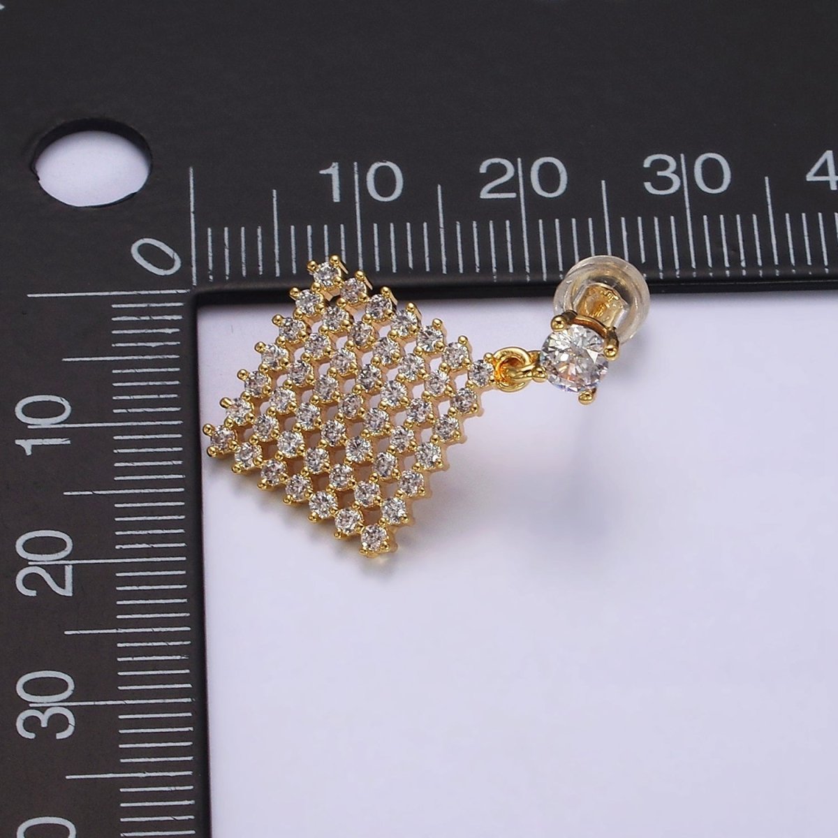 16K Gold Filled Clear Micro Paved CZ Rhombus Drop Stud Earrings | Y-875 - DLUXCA