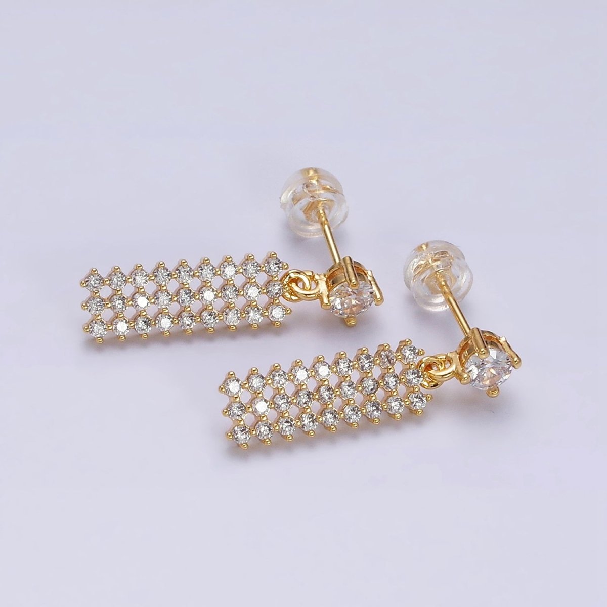 16K Gold Filled Clear Micro Paved CZ Tag Drop Stud Earrings | Y-874 - DLUXCA