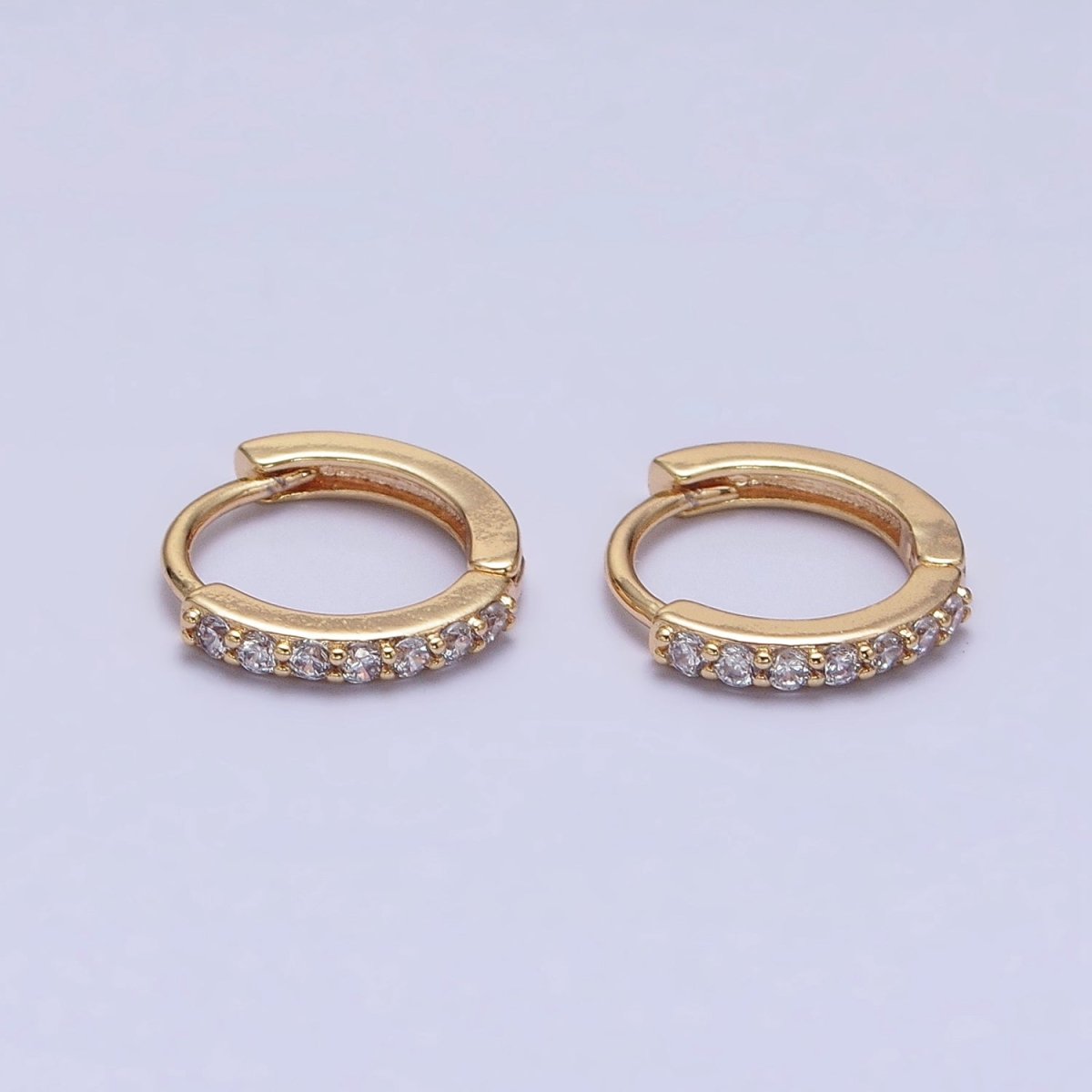 16K Gold Filled Clear Micro Paved CZ Thin 12.5mm Cartilage Earrings | AB1495 - DLUXCA