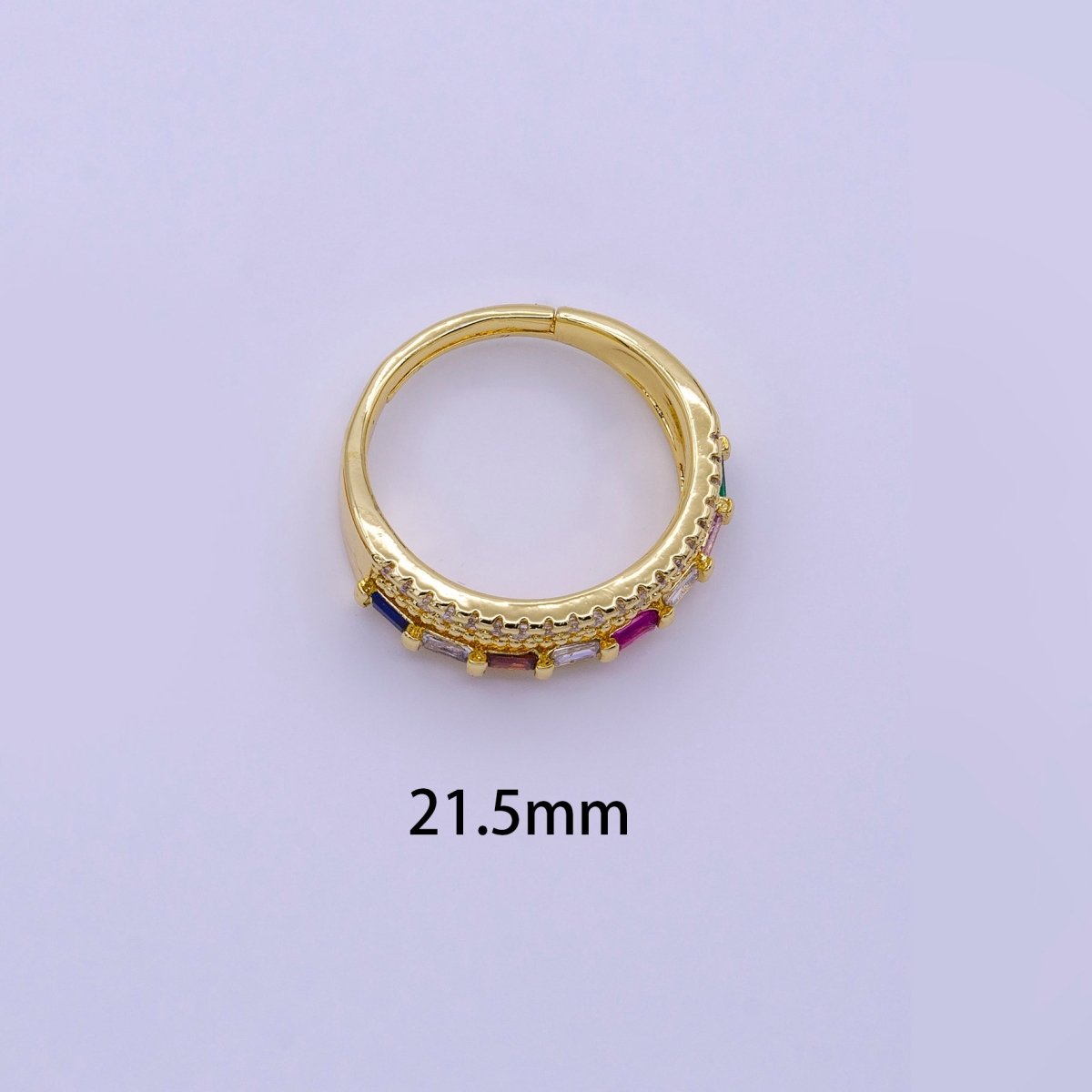 16K Gold Filled Clear, Multicolor Baguette Beaded Micro Paved CZ Adjustable Ring | O-1567 O-1568 - DLUXCA