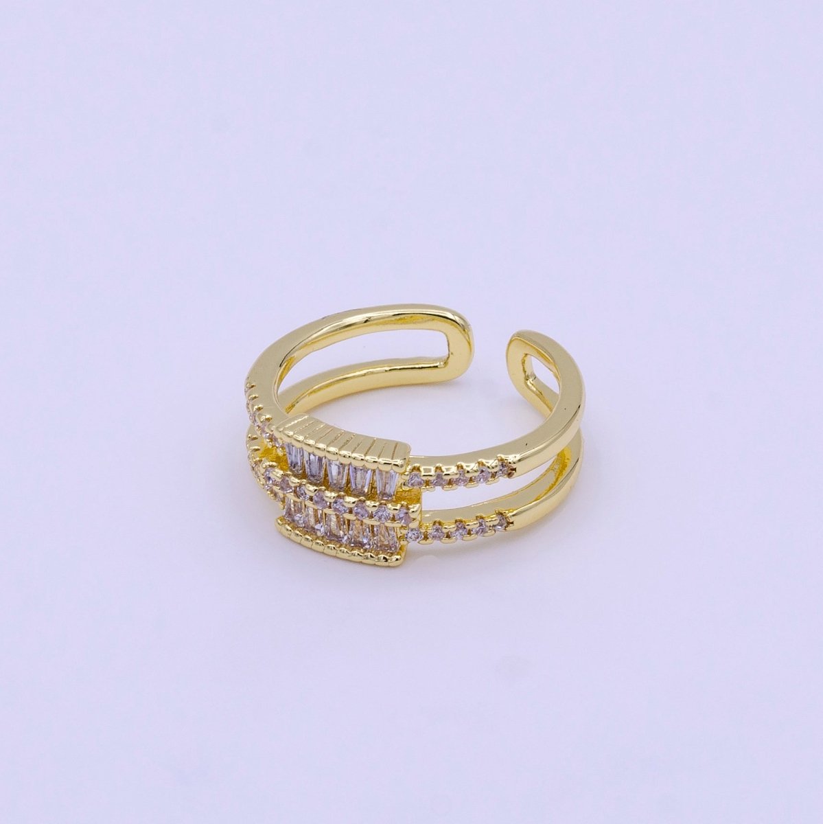 16K Gold Filled Clear, Multicolor Baguette Micro Paved CZ Double Band Ring | O1569 O1570 - DLUXCA