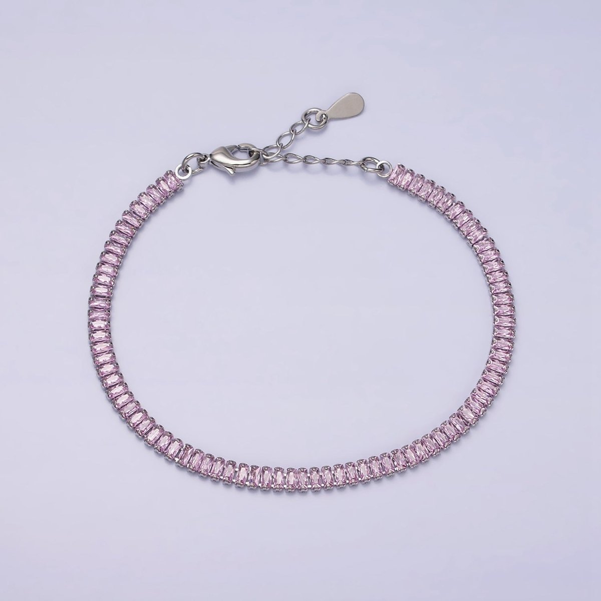 16K Gold Filled Clear, Pink Baguette CZ 3.5mm Tennis Chain 6.5 Inch Bracelet | WA-1820 - WA-1823 Clearance Pricing - DLUXCA