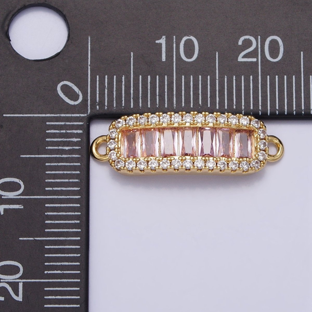 16K Gold Filled Clear, Pink CZ Baguette Lined Micro Paved Bar Connector | AA1060 AA1061 - DLUXCA