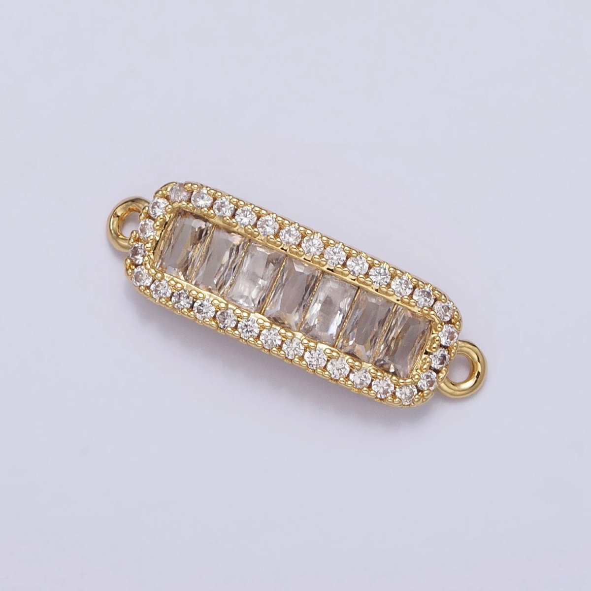 16K Gold Filled Clear, Pink CZ Baguette Lined Micro Paved Bar Connector | AA1060 AA1061 - DLUXCA