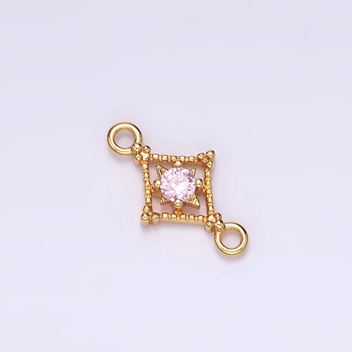 16K Gold Filled Clear, Pink, Green CZ Celestial Star Beaded Rhombus Connector | G-054 - G-056 - DLUXCA