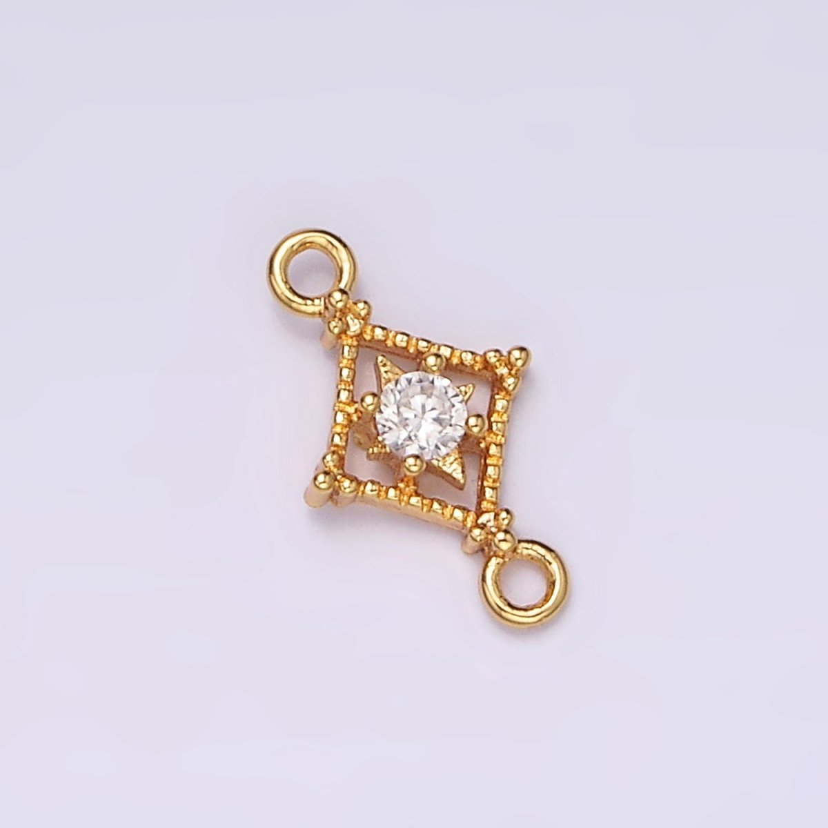 16K Gold Filled Clear, Pink, Green CZ Celestial Star Beaded Rhombus Connector | G-054 - G-056 - DLUXCA