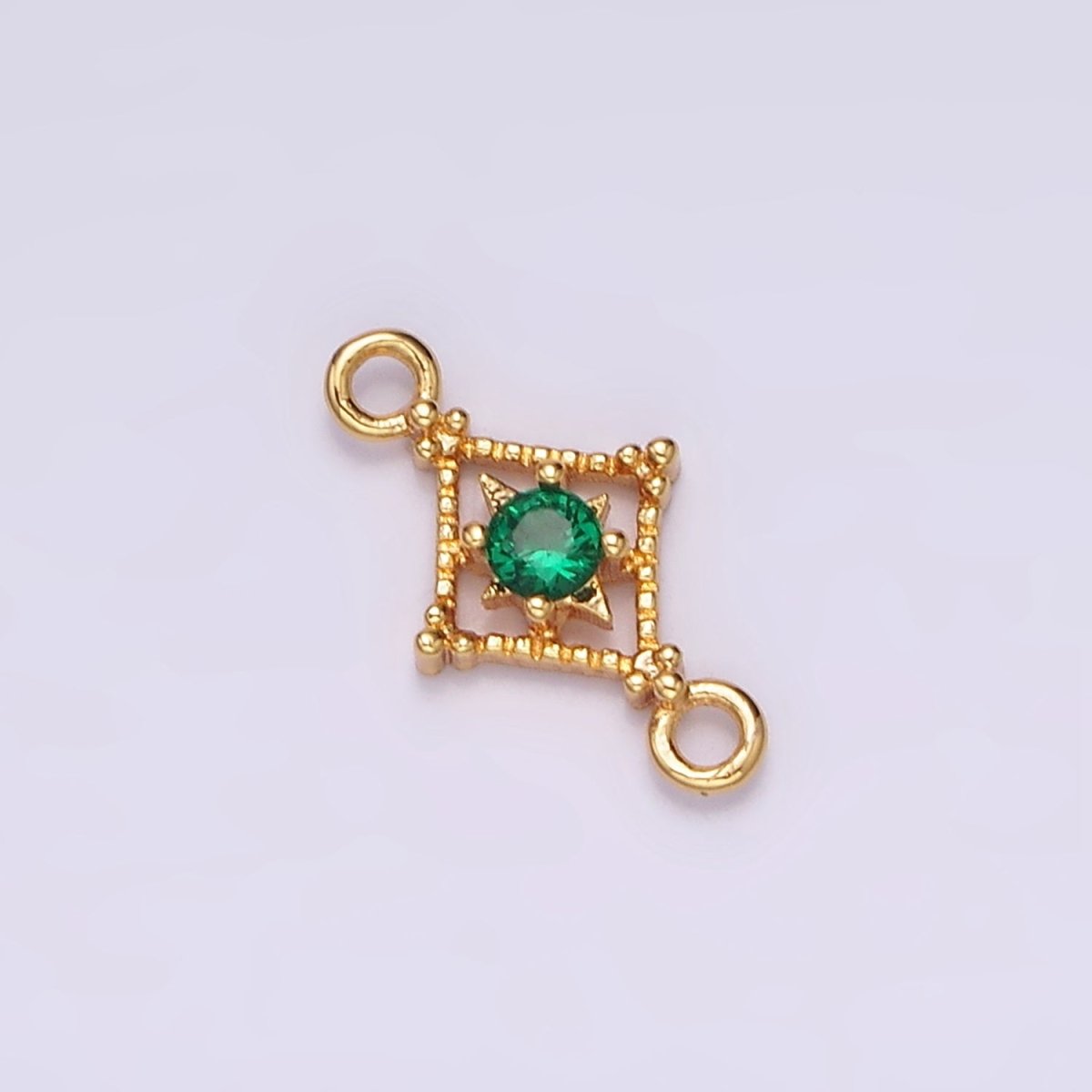 16K Gold Filled Clear, Pink, Green CZ Celestial Star Beaded Rhombus Connector | G-054 - G-056 - DLUXCA