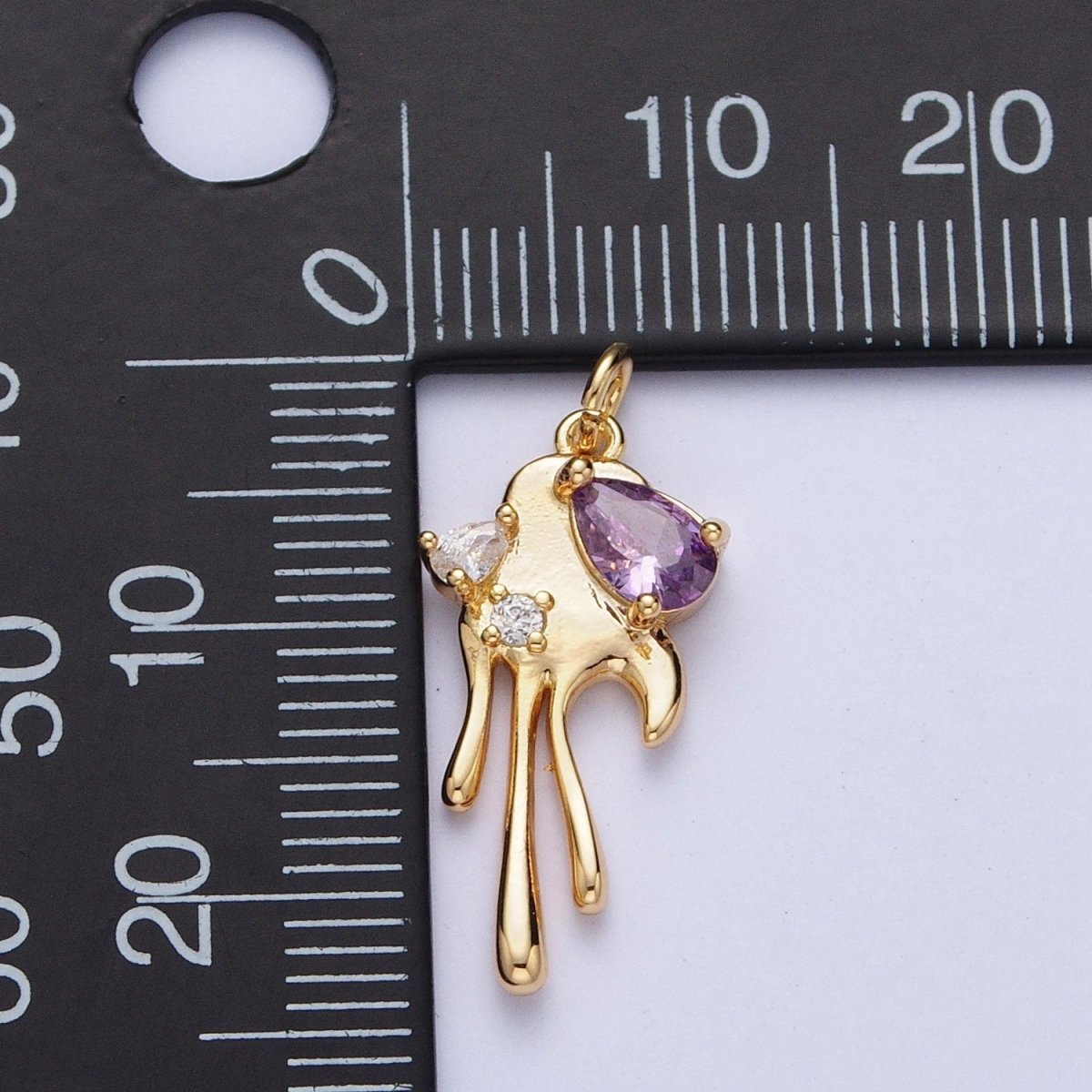 16K Gold Filled Clear, Purple, Pink Teardrop Dripping Gold Geometric Charm AG-007 AG-008 AG-009 AG-010 - DLUXCA