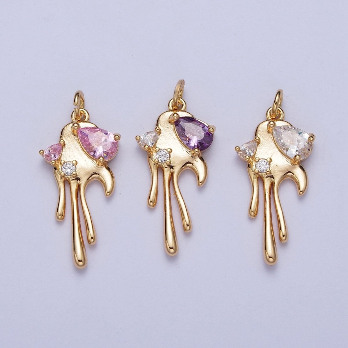 16K Gold Filled Clear, Purple, Pink Teardrop Dripping Gold Geometric Charm AG-007 AG-008 AG-009 AG-010 - DLUXCA