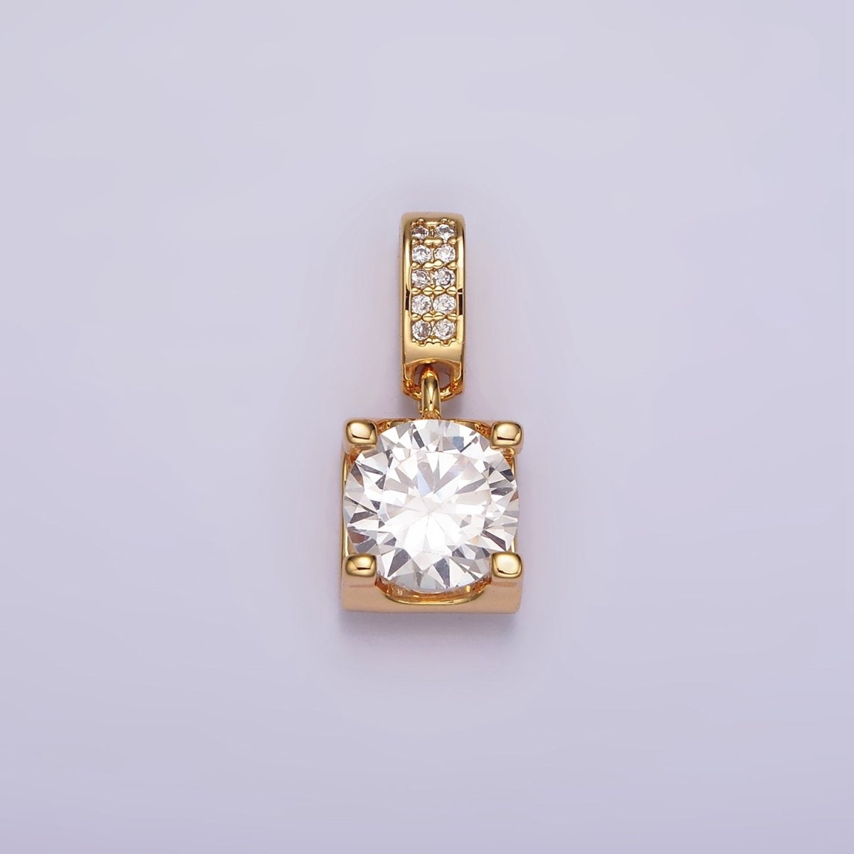 16K Gold Filled Clear Round CZ Boxed Micro Paved CZ Pendant | N1777 - DLUXCA