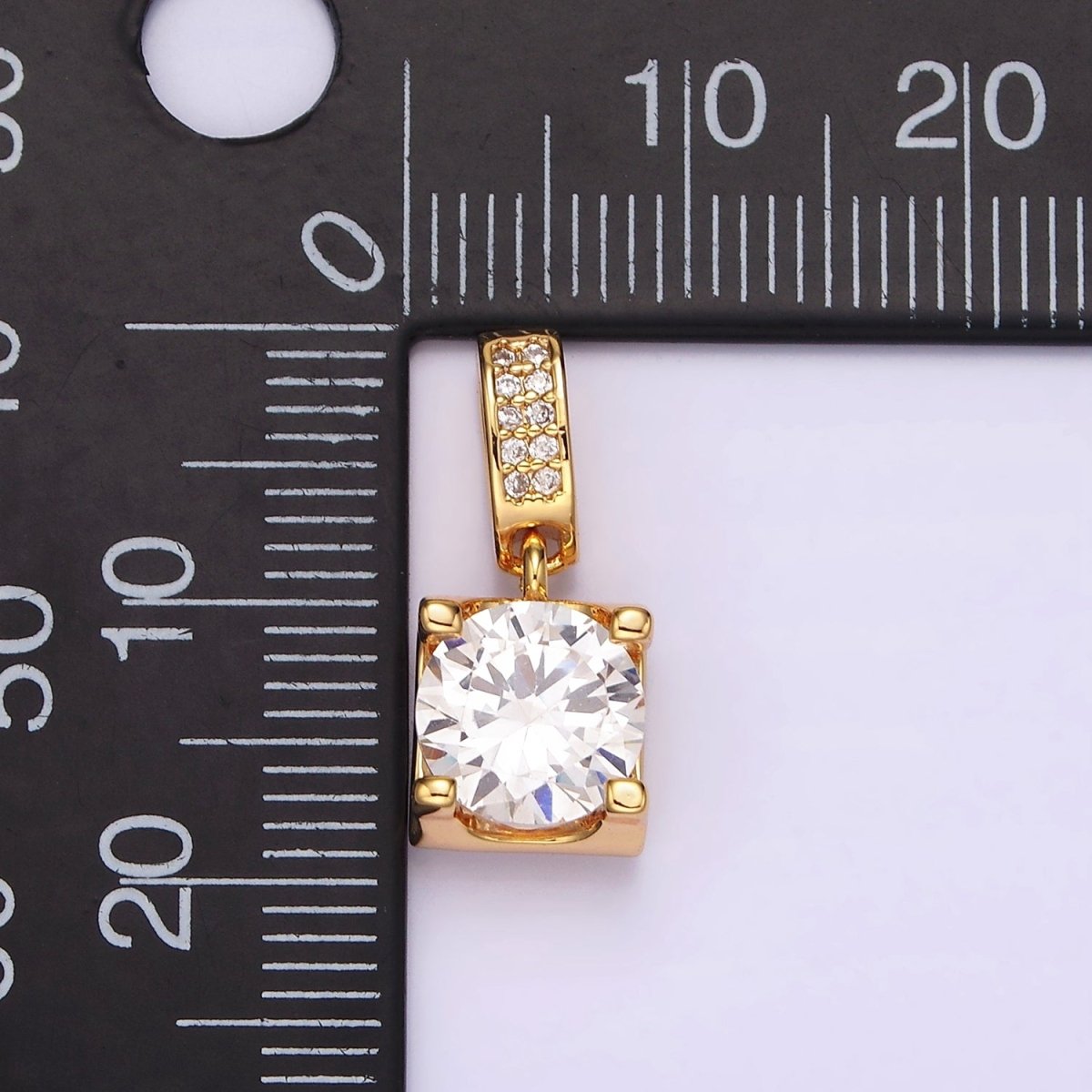 16K Gold Filled Clear Round CZ Boxed Micro Paved CZ Pendant | N1777 - DLUXCA