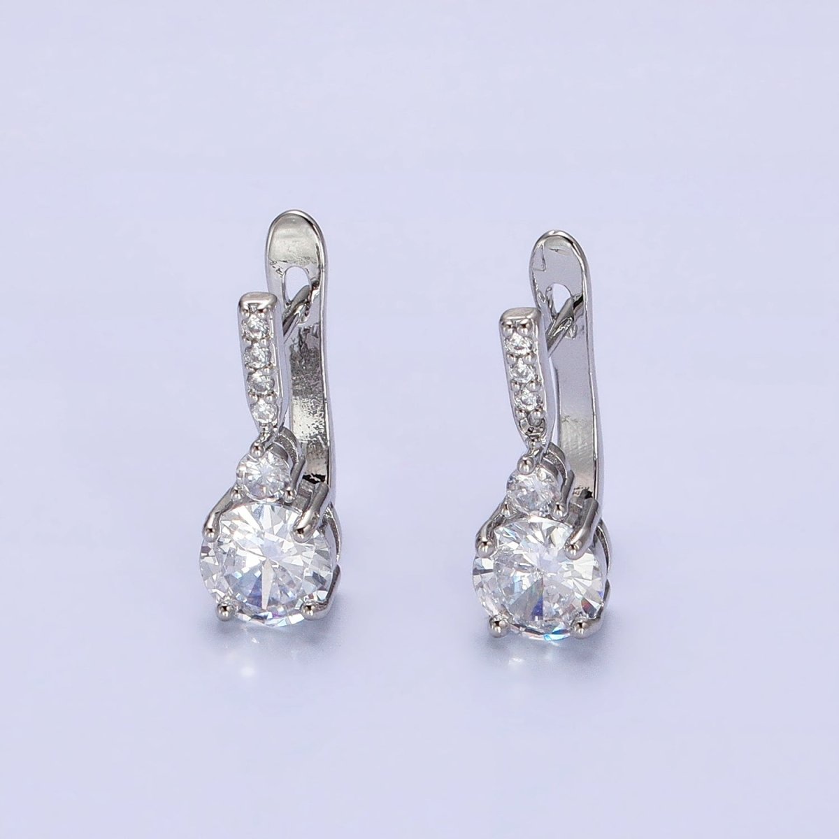 16K Gold Filled Clear Round CZ Micro Paved English Lock Earrings in Silver & Gold | AB653 - DLUXCA