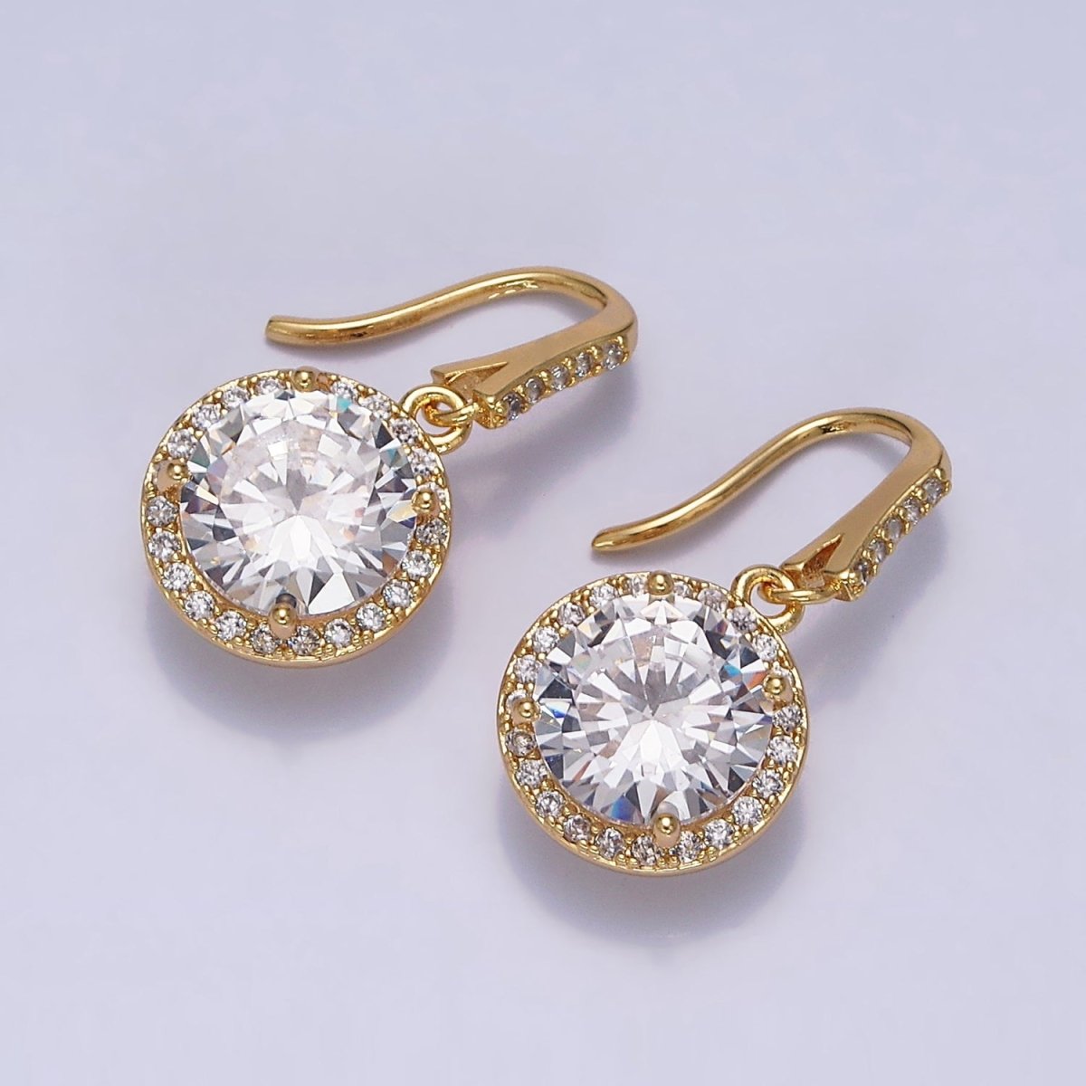 16K Gold Filled Clear Round CZ Micro Paved French Hook Earrings in Gold & Silver | AD1175 AD1176 - DLUXCA