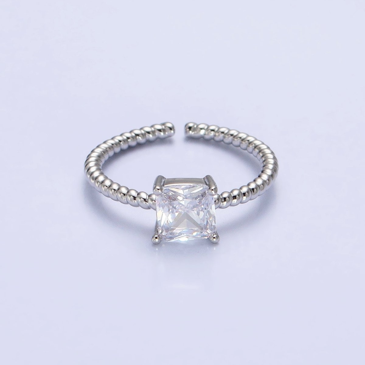 16K Gold Filled Clear Square CZ Croissant Twist Adjustable Ring in Gold & Silver | O1968 O1969 - DLUXCA