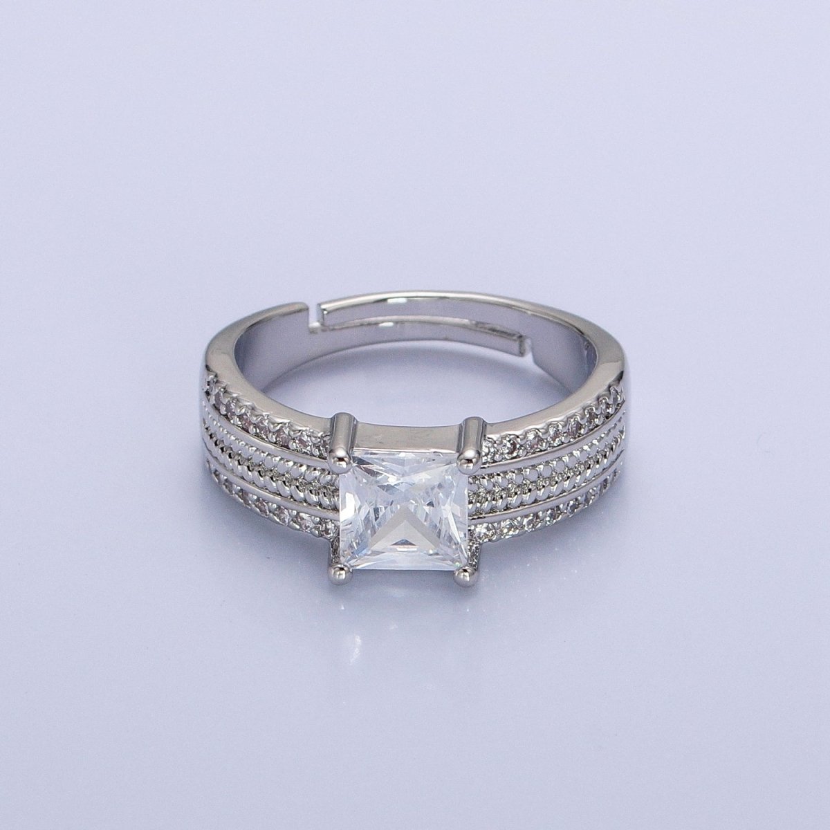 16K Gold Filled Clear Square CZ Curb Textured Band Ring in Gold & Silver O-1918 O-1919 - DLUXCA