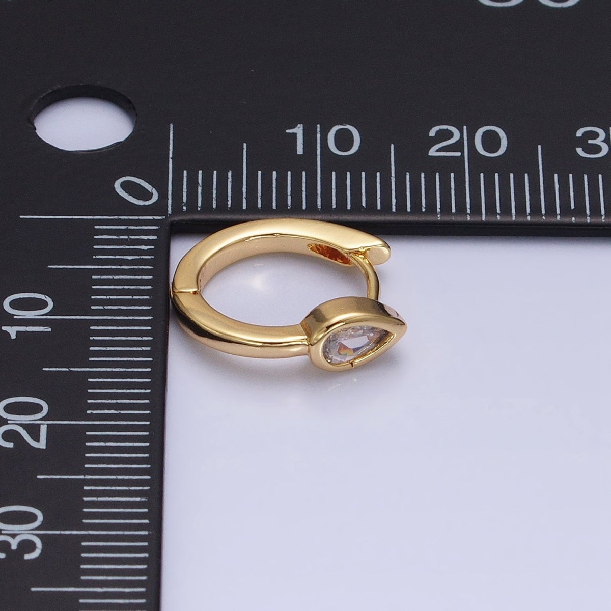 16K Gold Filled Clear Teardrop Arrow 15mm Huggie Earrings in Silver & Gold | AB810 AD1153 - DLUXCA