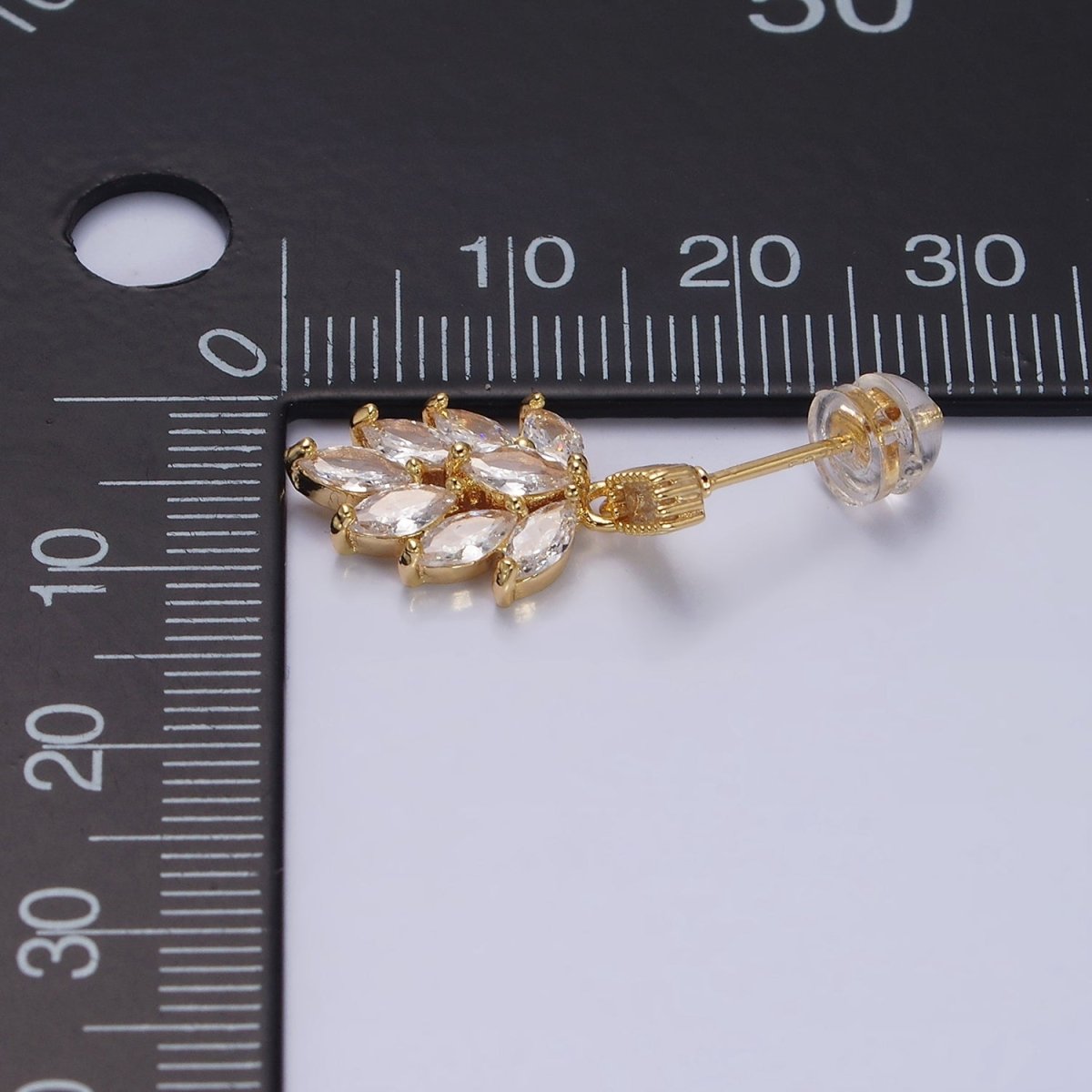 16K Gold Filled Clear Teardrop Baguette CZ Drop Stud Earrings in Gold & Silver | AD1008 AD1009 - DLUXCA