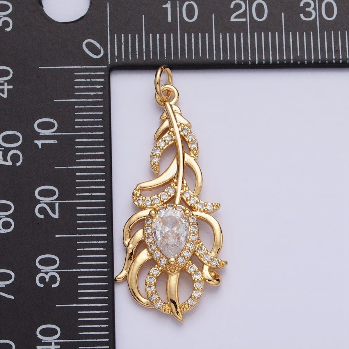 16K Gold Filled Clear Teardrop Micro Paved CZ Nature Compound Leaf Add-On Charm in Gold & Silver | AC966 AC967 - DLUXCA