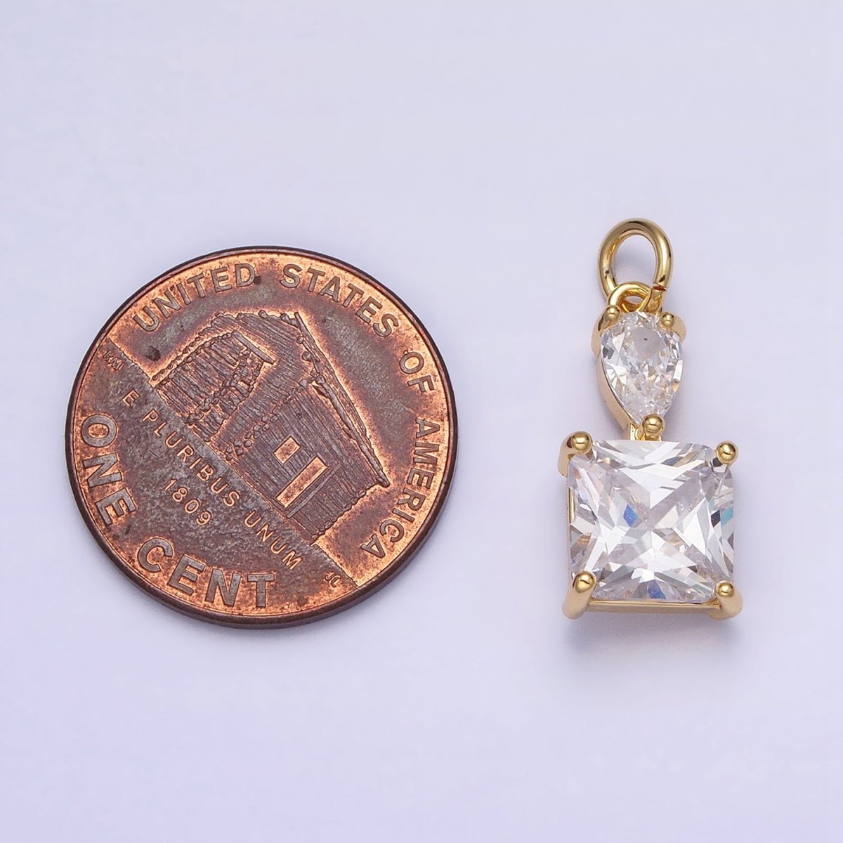 16K Gold Filled Clear Teardrop Square Double CZ Add-On Charm in Gold & Silver | AC1243 AC1244 - DLUXCA