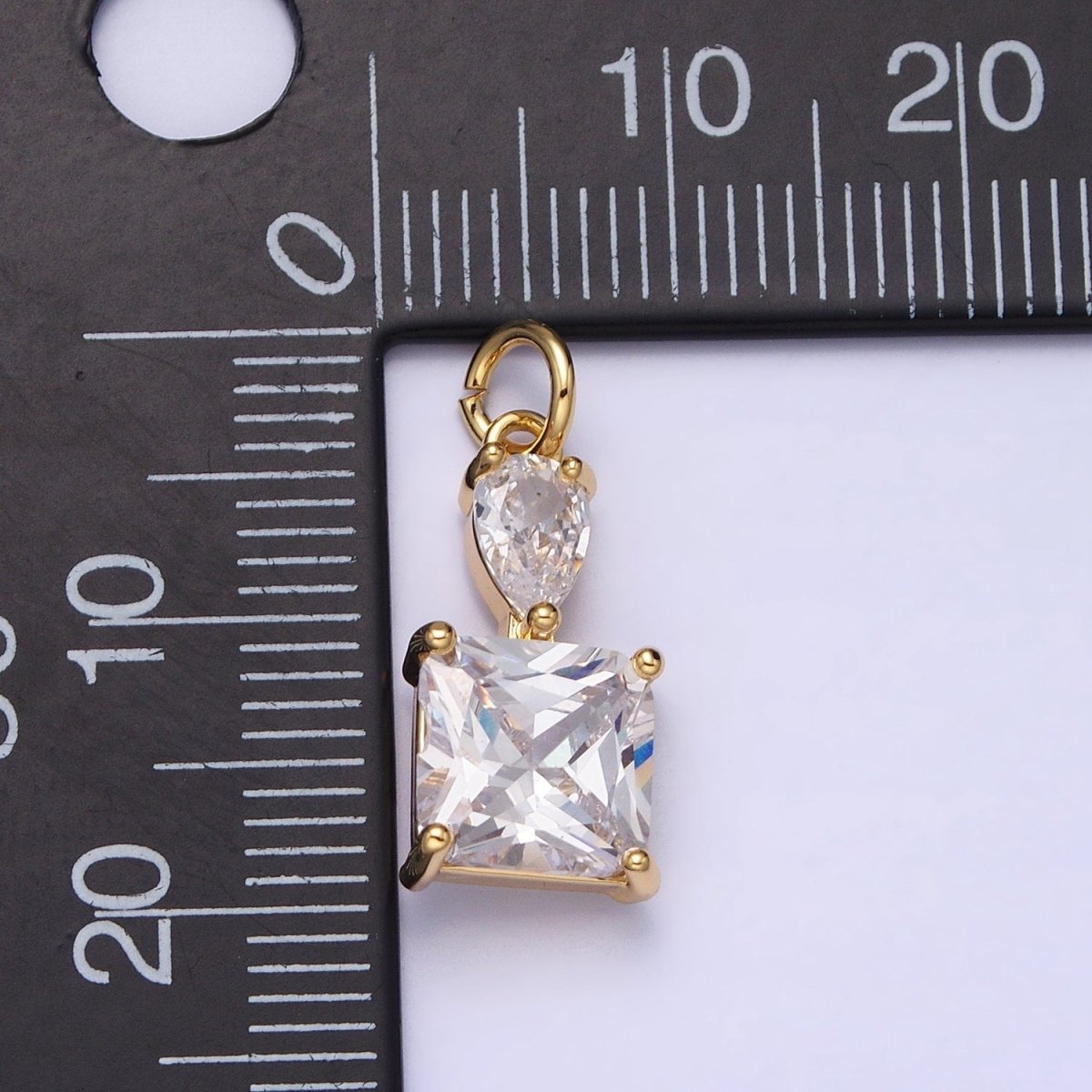 16K Gold Filled Clear Teardrop Square Double CZ Add-On Charm in Gold & Silver | AC1243 AC1244 - DLUXCA