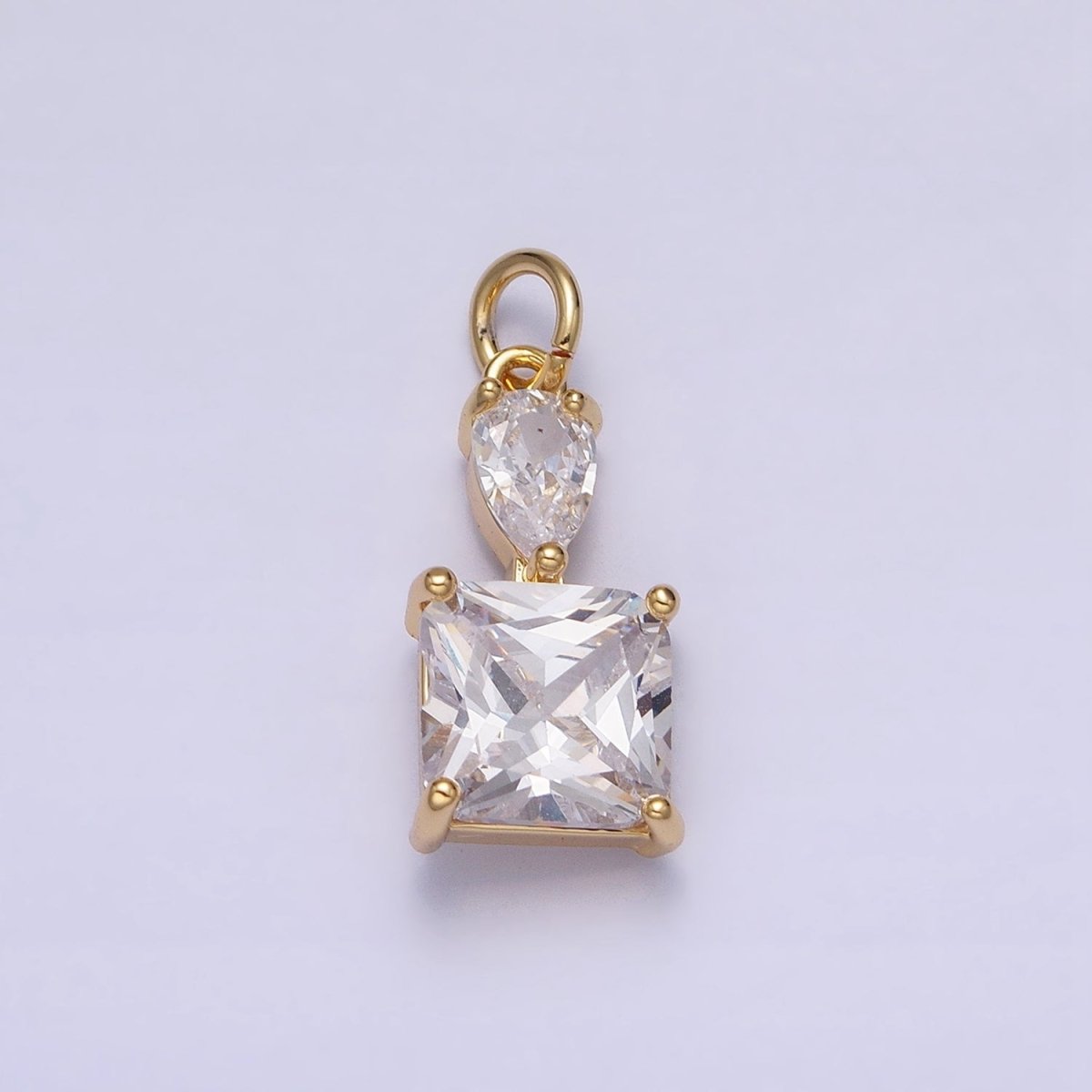 16K Gold Filled Clear Teardrop Square Double CZ Add-On Charm in Gold & Silver | AC1243 AC1244 - DLUXCA