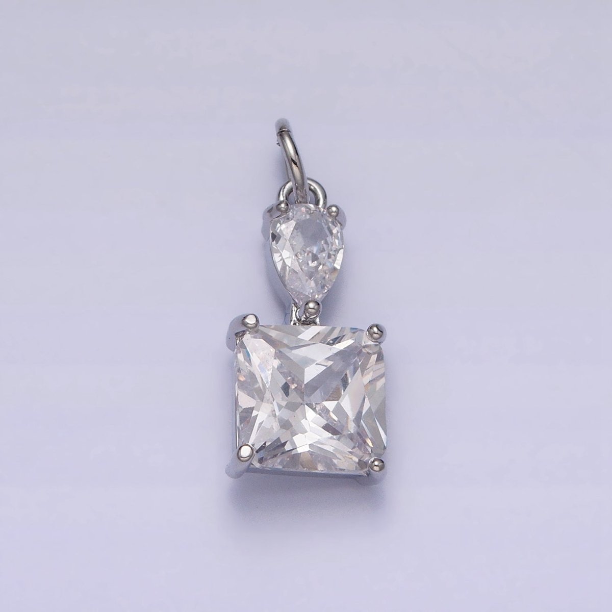 16K Gold Filled Clear Teardrop Square Double CZ Add-On Charm in Gold & Silver | AC1243 AC1244 - DLUXCA