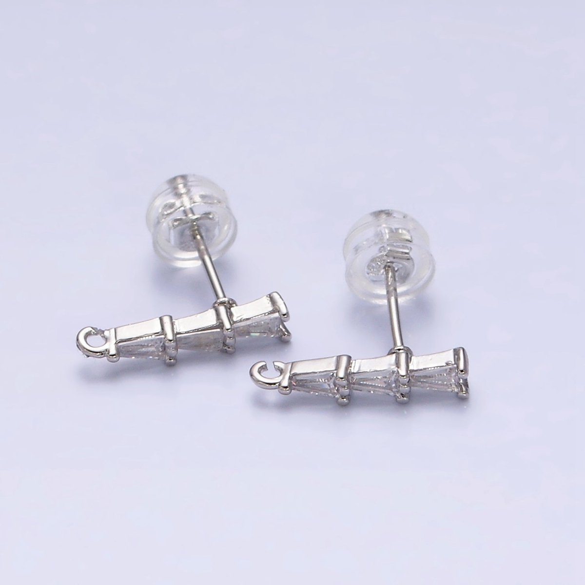 16K Gold Filled Clear Triple Triangle Baguette Linear Drop Open Loop Stud Earrings Supply in Gold & Silver | Z-419 Z-420 - DLUXCA