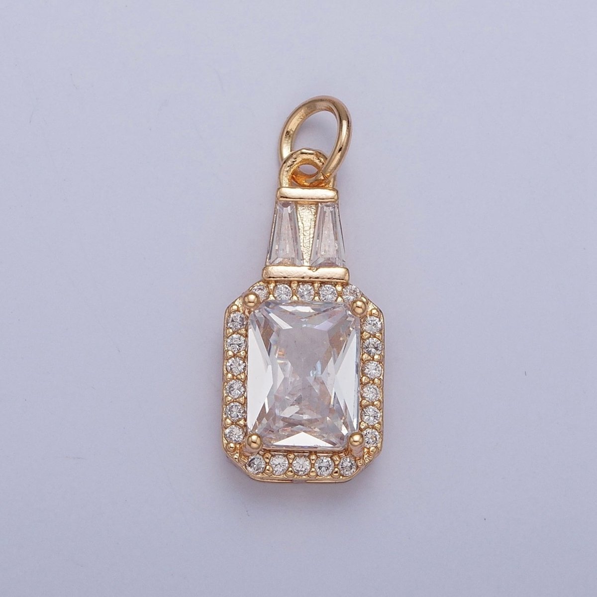 16K Gold Filled Clear/Green Micro Paved Baguette Cubic Zirconia Charm For Jewelry Making | X-254 X-255 - DLUXCA