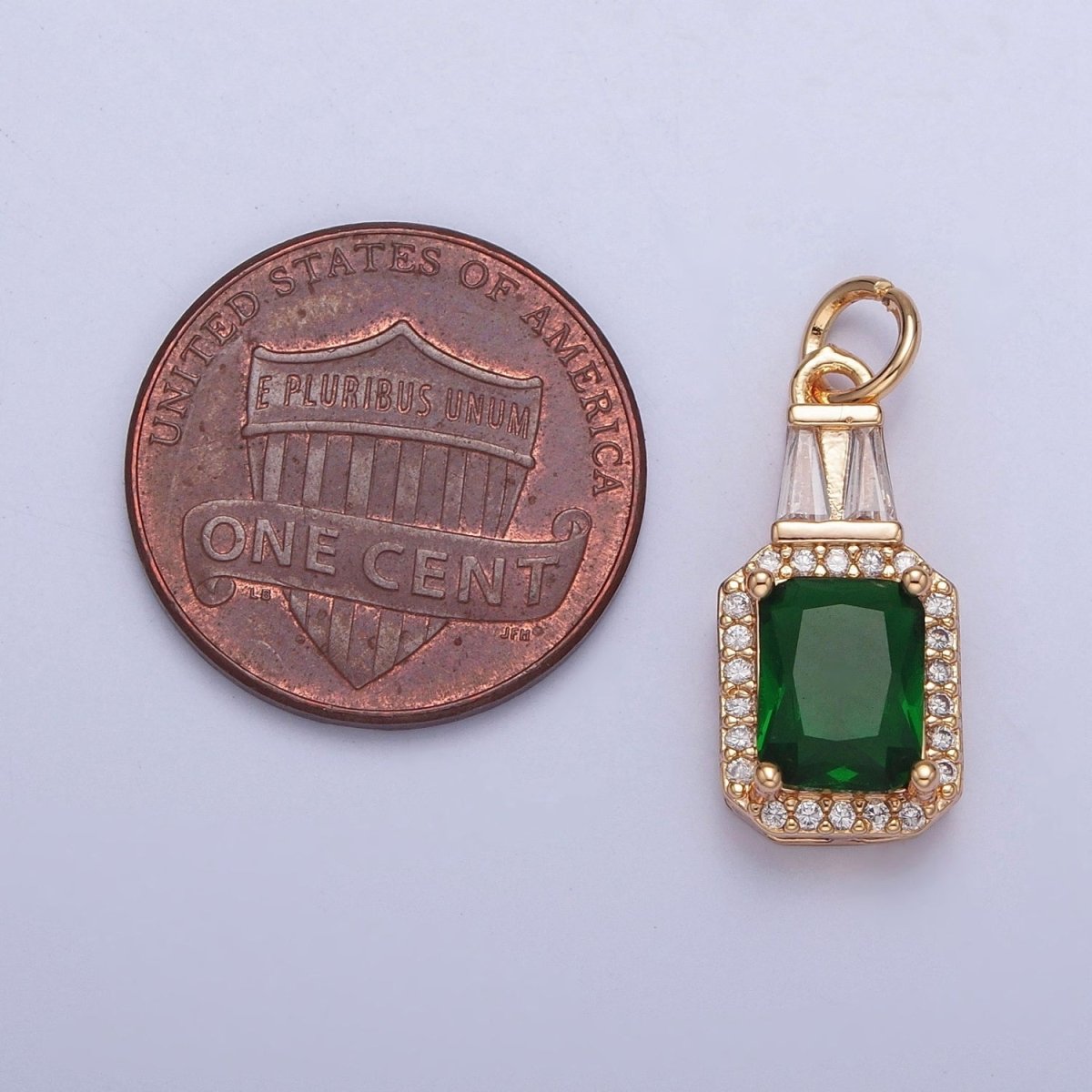 16K Gold Filled Clear/Green Micro Paved Baguette Cubic Zirconia Charm For Jewelry Making | X-254 X-255 - DLUXCA