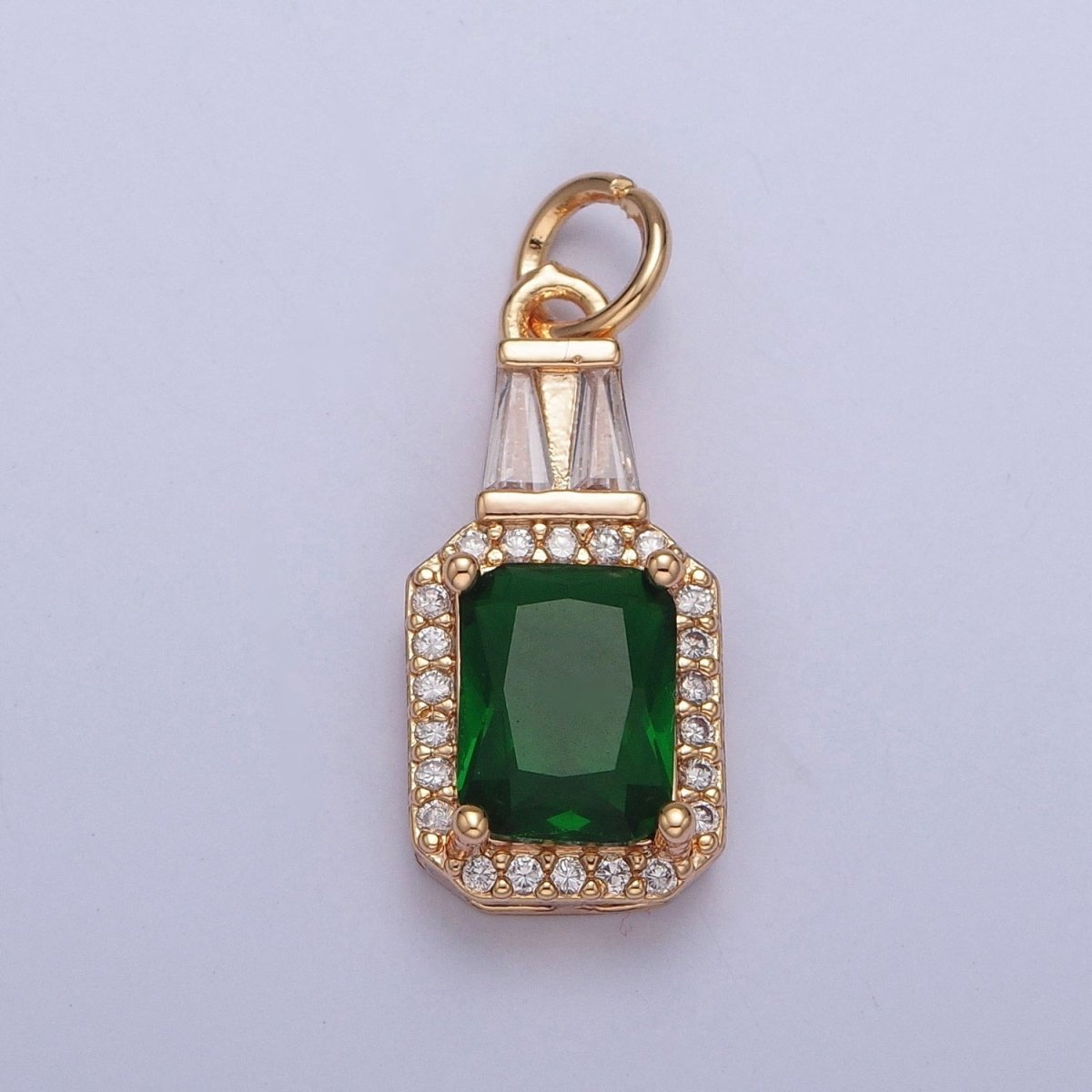 16K Gold Filled Clear/Green Micro Paved Baguette Cubic Zirconia Charm For Jewelry Making | X-254 X-255 - DLUXCA